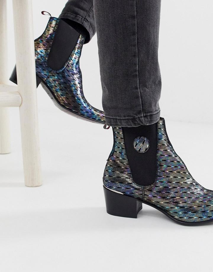 Jeffery West Sylvian Cuban Boots In Oil Slick - Black