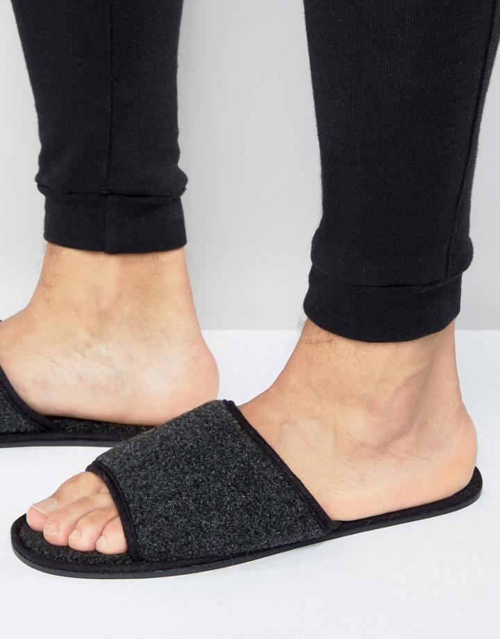Asos Slide Slippers In Black Marl - Black