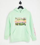 Collusion Warped Branded Print Hoodie In Light Green