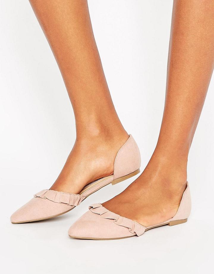 New Look Suedette Ruffle Back Flat Shoe - Beige