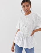 Asos Design Smock Top In Broidery-white