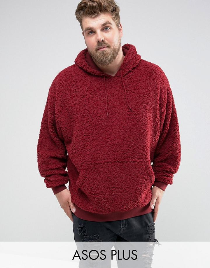 Asos Plus Borg Oversized Hoodie - Red