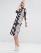 Asos High Neck Midi Dress In Contemporary Stripe Print - Multi