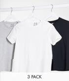 Asos Design Ultimate Cotton T-shirt With Crew Neck 3 Pack Save In Black, White & Heather Gray - Multi