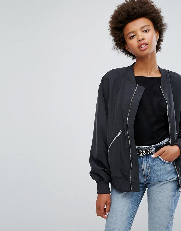 Weekday Bomber Jacket With Zip Pockets - Black