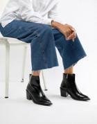 Asos Design Razer Leather Western Ankle Boot - Black