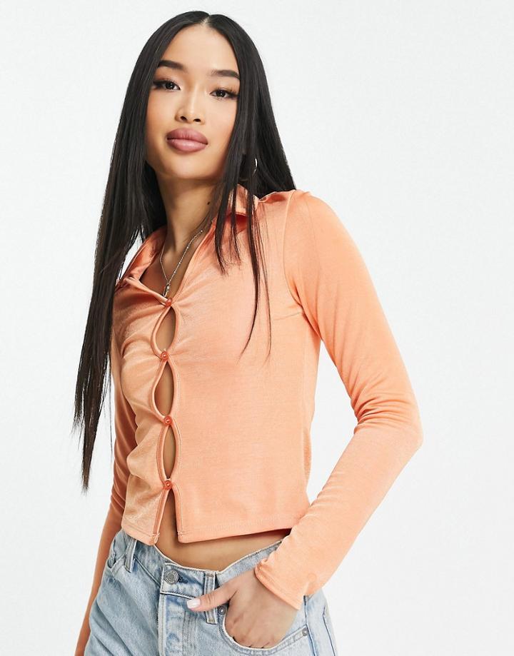 New Look Ruched Front Button Through Top In Orange