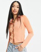 New Look Ruched Front Button Through Top In Orange