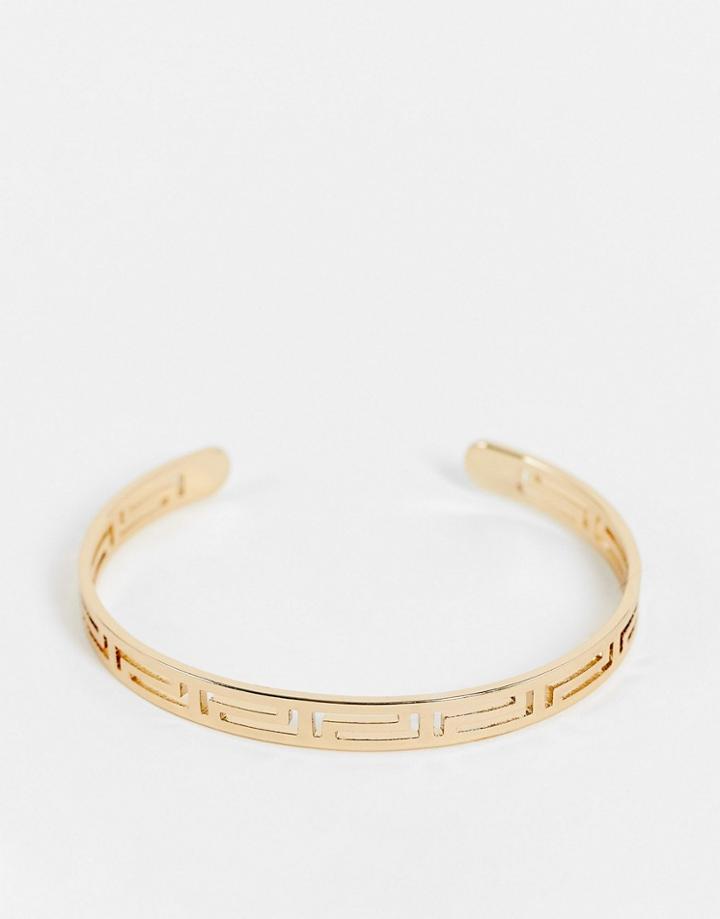 River Island Greek Key Cuff Bracelet In Gold Tone