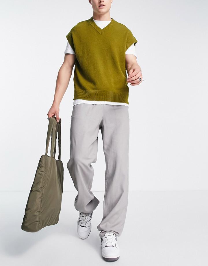 Asos Design Linen Pants In Relaxed Fit In Charcoal-gray