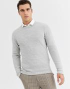 Selected Homme Crew Neck Knitted Sweater In Light Gray