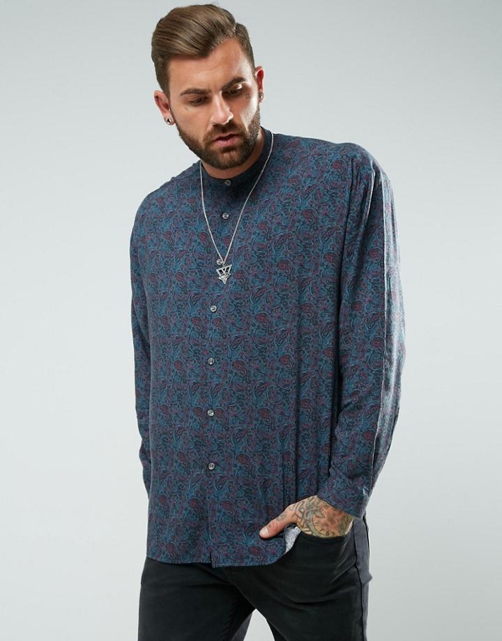 Asos Oversized Viscose Paisley Print Shirt With Dropped Shoulder - Gray