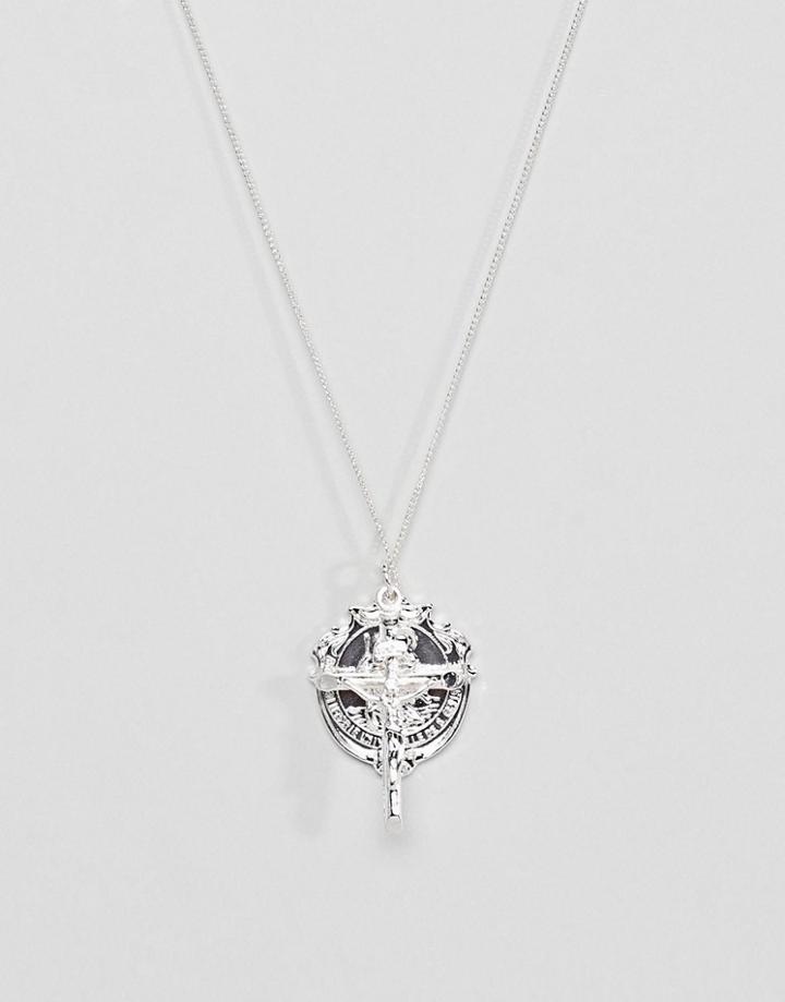 Chained & Able Mini Bunch St Christopher Medallion Necklace In Silver - Silver