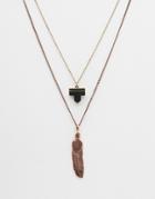 Asos Necklace Pack With Feather Pendant In Copper - Burnished Copper