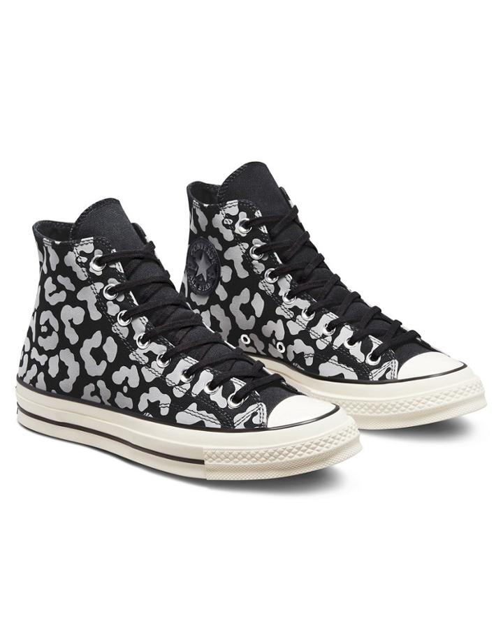 Converse Chuck 70 Hi Reflective Leopard Print Sneakers In Black