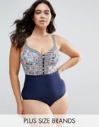 Costa Del Sol Printed Plus Size Swimsuit - Navy