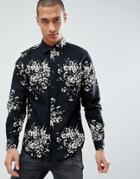 Burton Menswear Slim Fit Shirt With Floral Print In Black - Black