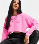 Asyou Branded Super Crop Sweat Top In Neon Pink
