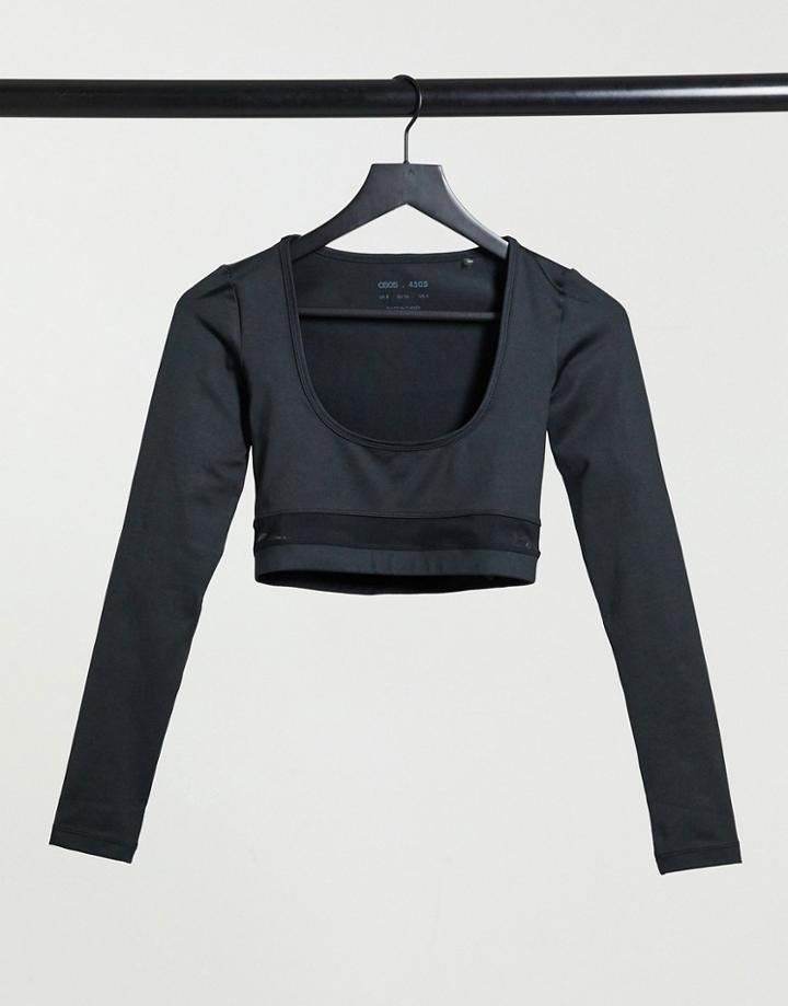Asos 4505 Long Sleeve Top With Mesh Cut Out-black