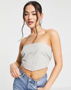 Trendyol Bandeau Crop Top In Ecru Pinstripe-neutral