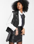 Barney's Originals Real Leather Sleeveless Moto Jacket Vest-black