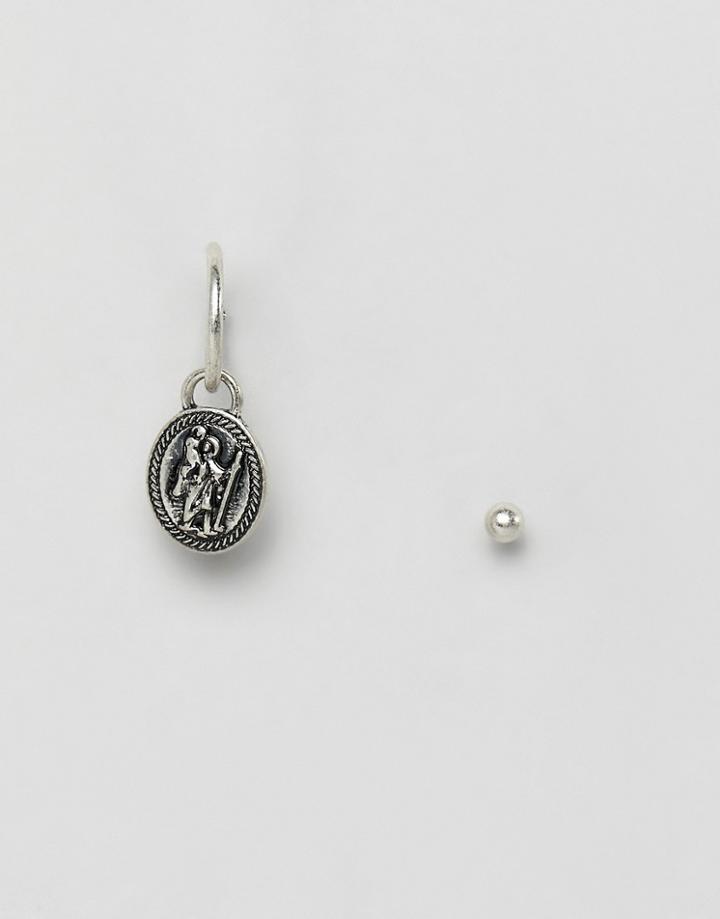 Asos Design Hoop Earrings With St Christopher - Silver
