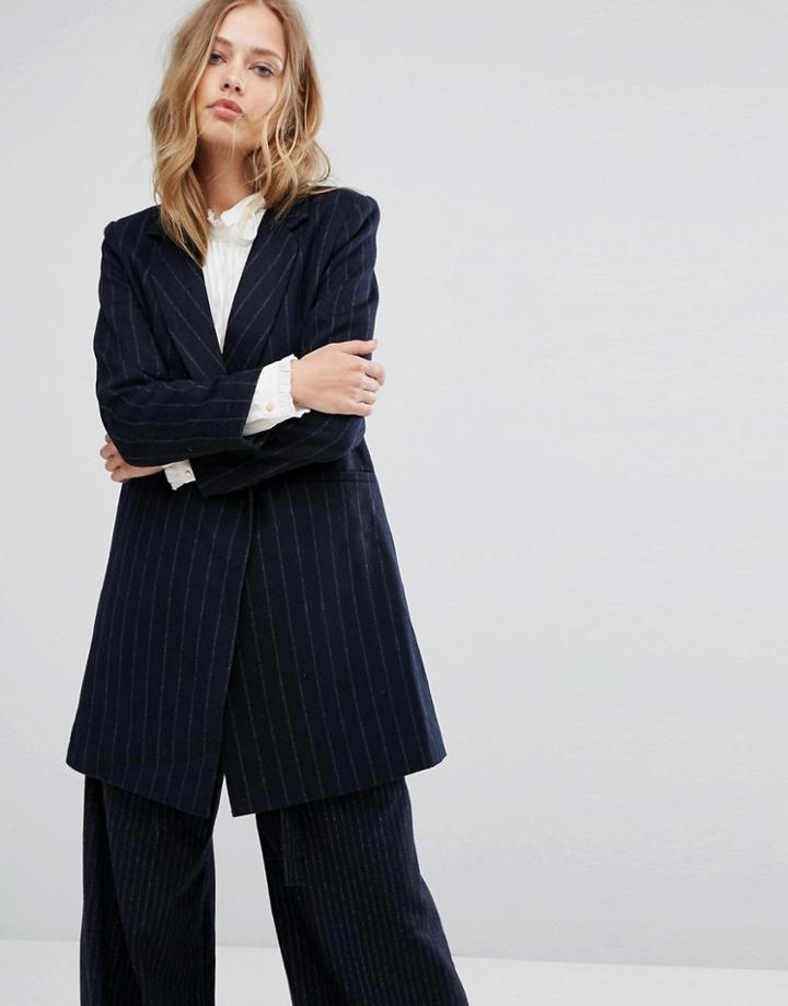 Suncoo Pinstripe Coat - Navy
