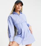 Missguided Shirt Dress With Cinched Waist In Blue Stripe-blues