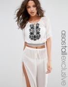 Asos Tall Co-ord Top With Embroidery - White