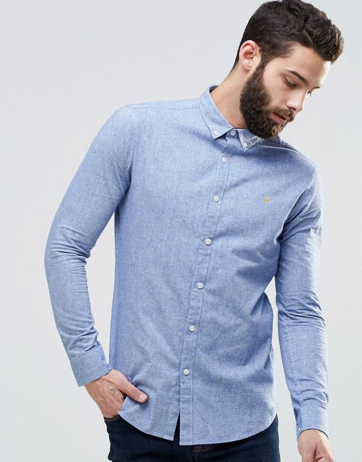 Farah Oxford Shirt With 2 Color Weave In Slim Fit Blue - Vivid Blue
