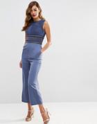 Asos Jumpsuit With Embellished Panel Details Red Carpet - Dusty Blue