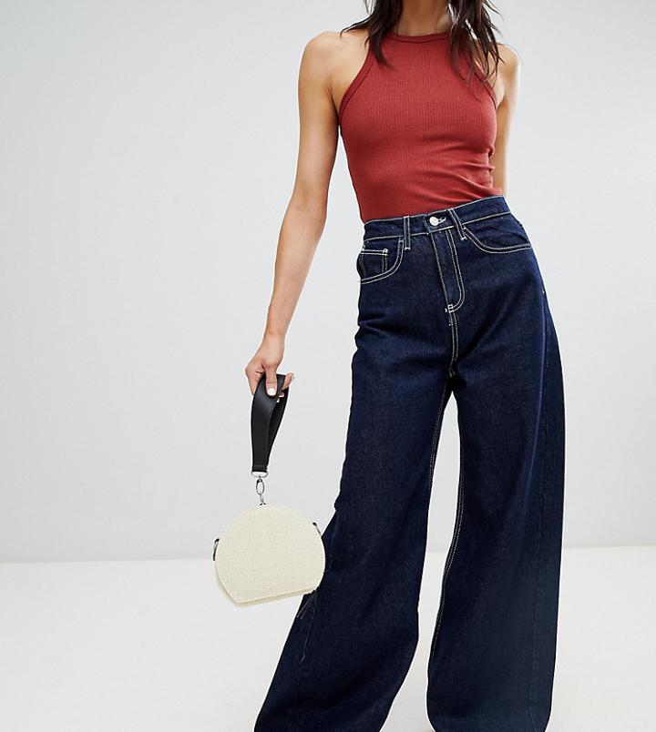 Stradivarius Wide Leg Jean With Contrast Stitch-blue