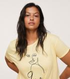 Mango Curve Graphic Face Print T-shirt In Beige-neutral