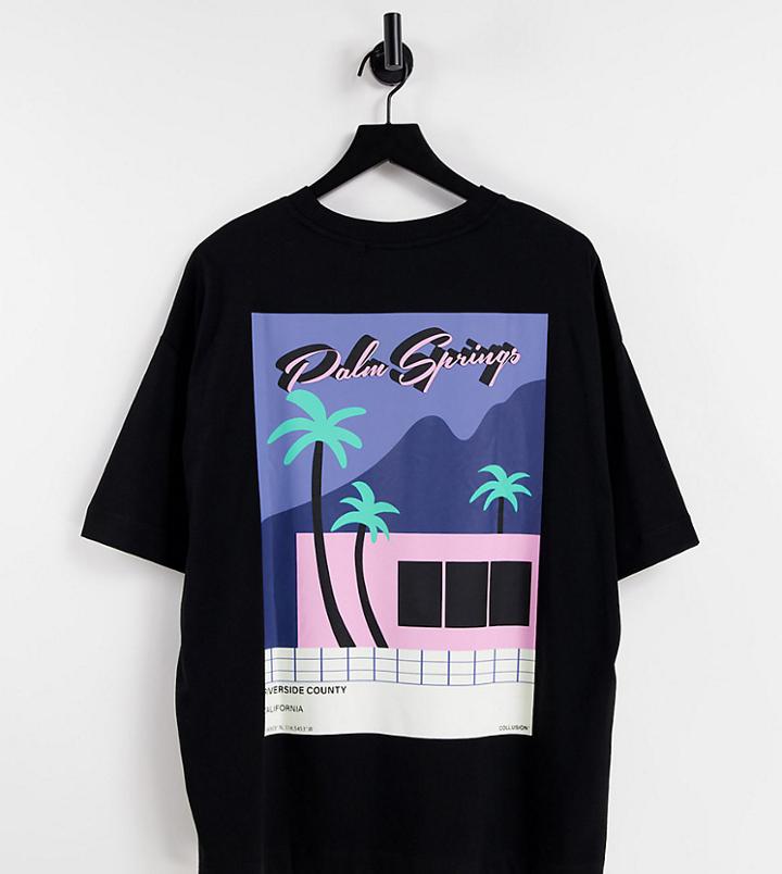 Collusion Unisex Oversized Palm Print T-shirt In Black