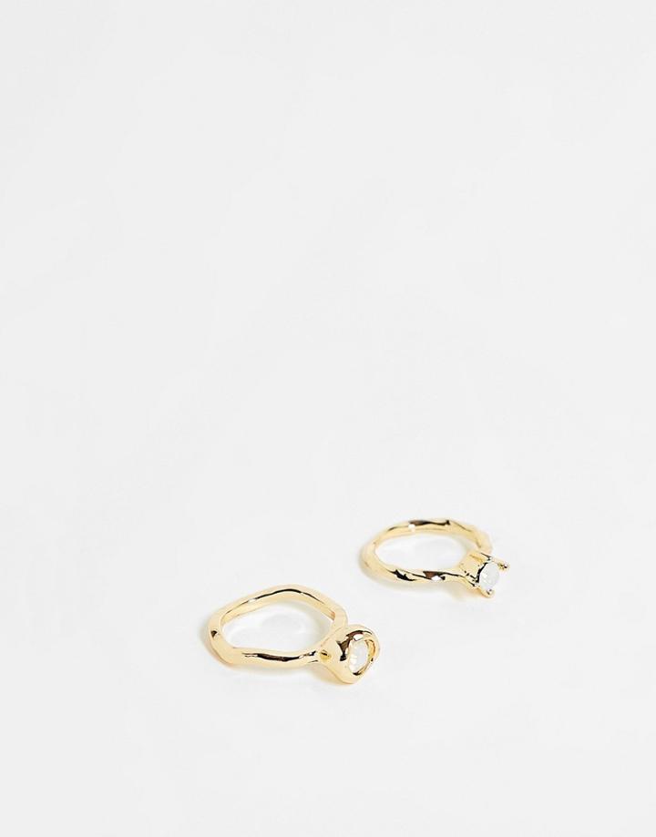 Designb London Pack Of 2 Hammered Opal Rings In Gold Tone
