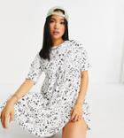 Urban Threads Petite Midi Smock Dress In White Multi Celestial Print
