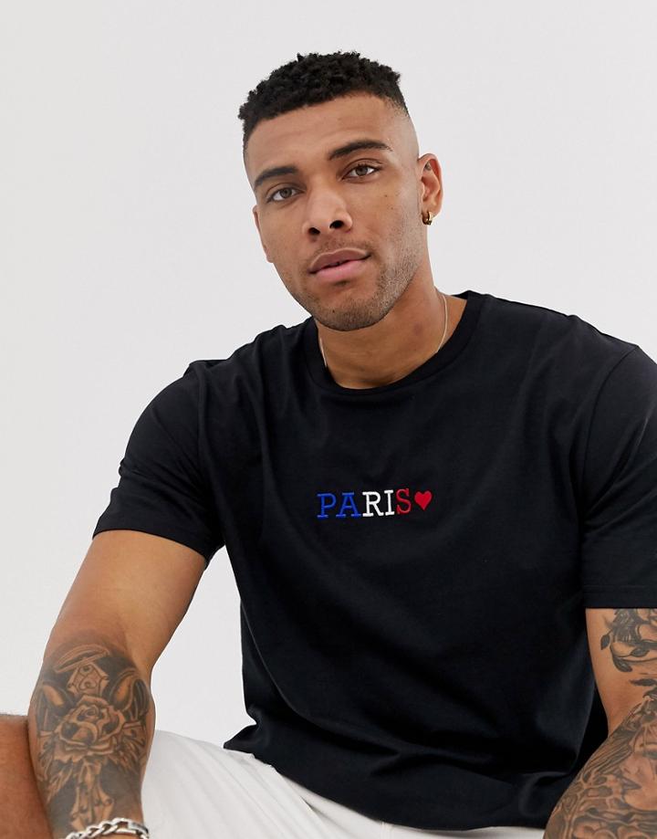 Urban Threads Embroidered Paris Oversized T-shirt-black