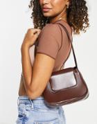 Asos Design Curved Shoulder Bag With Flap In Brown