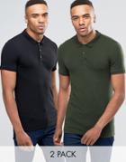 Asos Extreme Muscle Jersey Polo 2 Pack In Black And Green - Multi