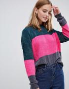 Brave Soul Panda Chenille Sweater In Block Stripe - Red