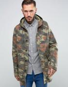 Asos Lightweight Fishtail Parka In Camouflage Print - Green