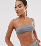 South Beach Exclusive Glitter Tie Up Crop Bikini Top In Silver - Silver