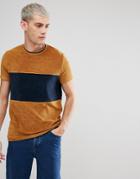 Asos T-shirt In Towelling With Cut And Sew Body Panel And Tipping In Tan - Tan