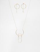 Monki Earrings And Necklace Set - Gold