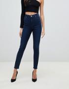 Asos Design Ridley High Waisted Skinny Jeans In Dark London Blue Wash