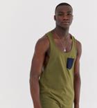 Asos Design Tall Extreme Racer Back Tank With Contrast Pocket In Green
