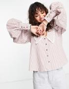 Free People Bexley Collar Detail Striped Shirt In Multi-brown