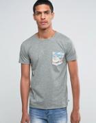Esprit Crew Neck T-shirt With Mountain Printed Pocket - Gray