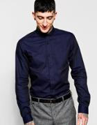 Heart & Dagger Textured Shirt With Curve Collar In Slim Fit - Navy