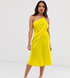 Asos Design Petite Midi Dress With One Shoulder In Satin - Red